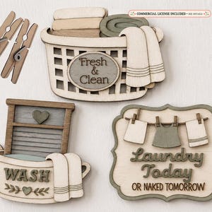 Imanes SVG para lavandería / Cesta de ropa, pinzas para la ropa, tabla de lavar SVG / Archivos de corte láser Glowforge