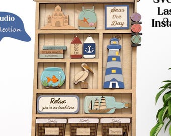 Beach Shelf SVG Laser Cut File | Coastal Nautical Decor (Digital Download)