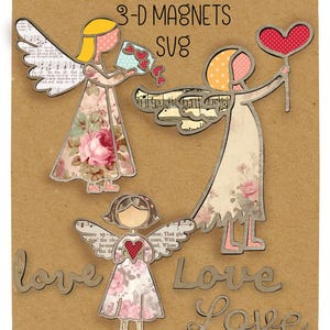 Fichier de découpe laser SVG amour coeurs décor ange. lot d'aimants pour la Saint-Valentin. Fichier de coupe Glowforge PDF, SVG, DCX décoration de vacances téléchargement immédiat