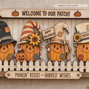 Archivo SVG para colgar en la pared con figuras de calabazas otoñales, archivo de corte láser, descarga digital AHarvest
