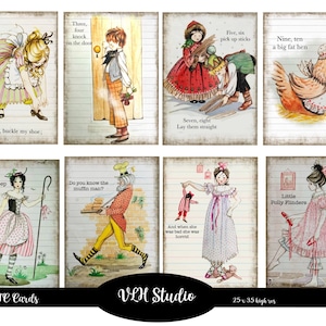 24 rimas de berçário livros infantis vintage cartões atc digitais lixo diário imprimível efêmera imagem digital aceo atc folhas de colagem