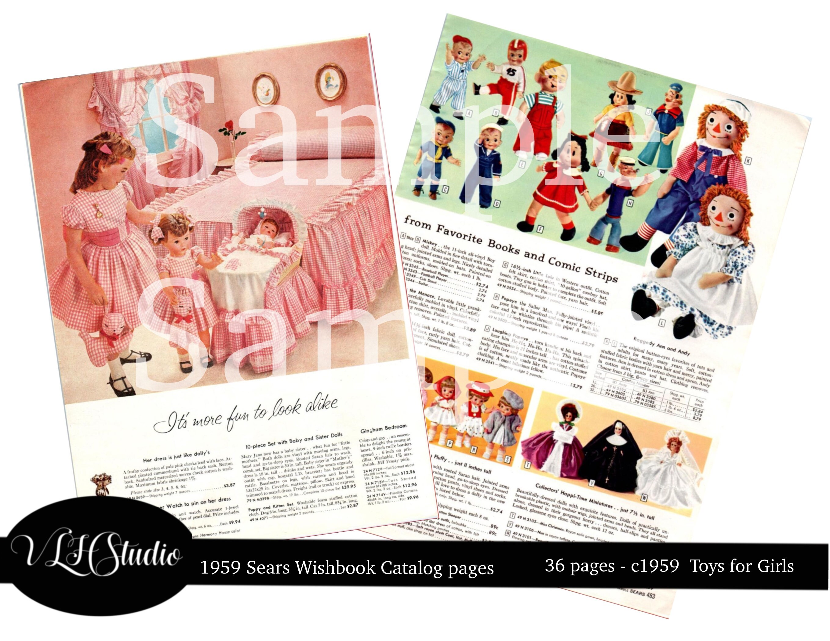 1959 Vintage Christmas Retro Toy Catalog Book Pages Wishbook