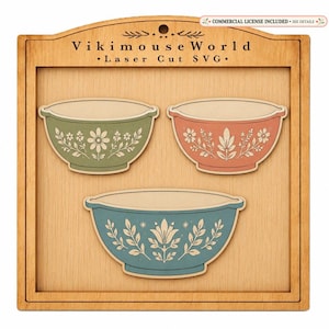 Vintage Mixing Bowl SVG Bundle | Farmhouse Kitchen Laser Cut File | Retro Pyrex Inspired Bowl SVG | Glowforge Kitchen Decor