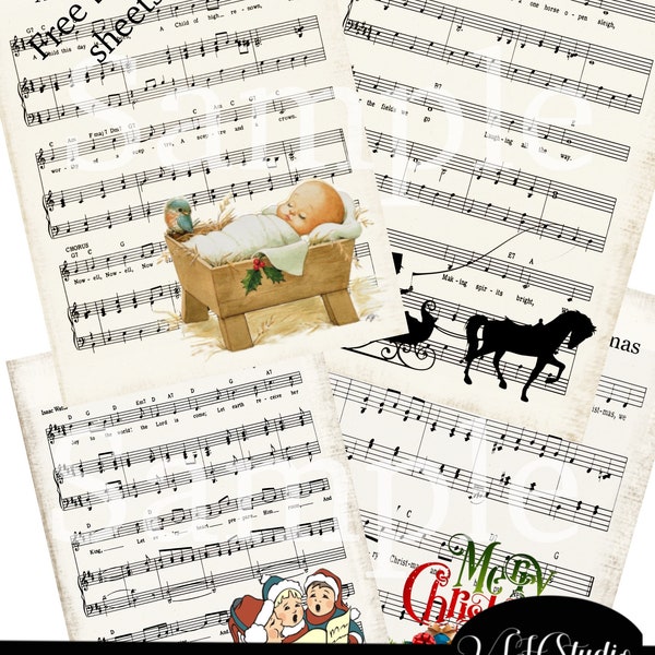 Vintage Christmas sheet music ephemera collage sheets digital music Christmas carols junk journal Old worn vintage Christmas decoupage