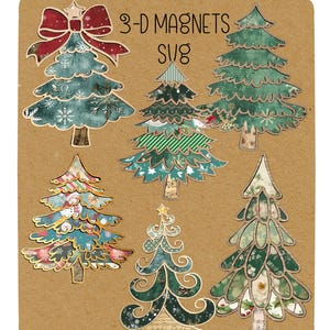 Set di ornamenti in formato SVG con alberi di Natale. Pacchetto di alberi di Natale in formato SVG. File pronti per il taglio laser Glowforge, SVG laser, set di magneti.