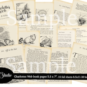 vintage Pages de livre Charlottes Web. Collage numérique feuilles complètes.  pages de livres.  Junk journal ephemera-vintage ephemera