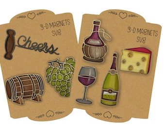Wine bottle laser svg magnet set. Wine bottle gift tags. SVG file.  Laser ready cut files Glowforge, laser svg, magnet set. Grapes corkscrew