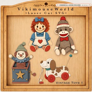 Retro Toy Laser Cut SVG Bundle, Layered Wood Nursery Decor (Digital Download)
