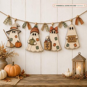 Fichier laser SVG de patch fantôme pour lunettes | Ensemble de 4 pièces patchwork Halloween avec lunettes | Décoration/aimants à motif effrayants et chaleureux