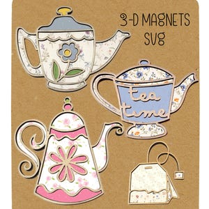 Ensemble d'aimants svg pour théières délicates. Théières coquette SVG, décorations de Noël. Étiquettes volantes de fichier SVG.  Fichiers prêts à être découpés au laser Glowforge, svg laser