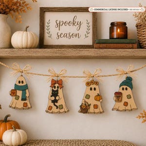 Cozy Patch ghost  SVG file set  | set 4 patchwork Halloween ghost DIY | cozy fall design | laser cut spooky decor