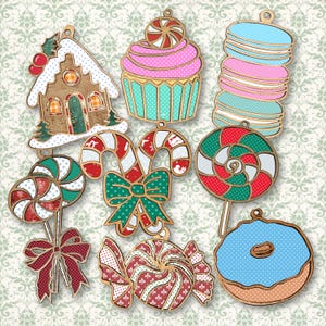 SVG Christmas candy ornaments. Laser ready Christmas ornament cut files. Instant download Glowforge, laser svg, magnet set candy cane cookie