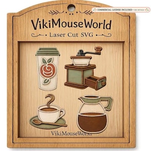 Coffee Bar Tier Tray Laser Cut Decor SVG, Magnet SVG Set, Mug Grinder