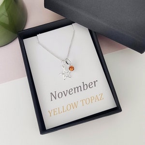 Silver Star Necklace, Birthstone necklace, necklace for luck, Gifts for her, Personalised jewellery, Birthday gift, November birthstone