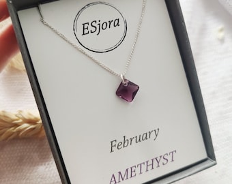 Birthstone necklace, Birthday gift, Christmas gift, Gifts for her, charm necklaces, crystal necklace, Gifts for her, bridesmaid gift, Silver