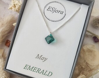 May birthstone necklace, Birthday gift, Christmas gifts, Gifts for her, charm necklace, personalised gift, Emerald, bridesmaid gift, crystal