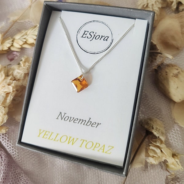 November birthstone necklace, Birthday gift, Christmas gifts, Gifts for her, charm necklaces, yellow topaz, necklace for women, bridesmaid