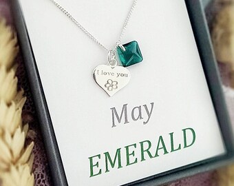 Personalised necklace, Birthstone necklace, Love heart necklace, Silver, Valentines gifts, gifts for her, couples gift, anniversary gifts