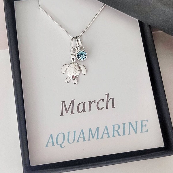 Collar personalizado de tortuga de plata de ley con encanto de piedra de nacimiento, joyería playera, collar náutico, joyería inspirada en el océano, regalos para ella