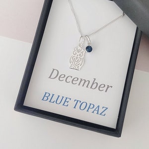 Sterling Silver Owl Charm with Birthstone Necklace, nature-inspired jewelry, Birthday gift, whimsical necklace, unique gift idea, For her