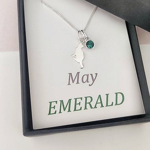 Cat necklace, Cat lovers gift, Gift for cat owners, Personalised birthstone necklace, cat charm necklace, Silver Cat, Pet memorial necklace