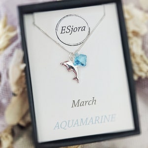 Silver dolphin necklace, birthstone jewellery, lucky necklace, birthday gift, personalised jewellery, Christmas gift, dolphin lovers, sea