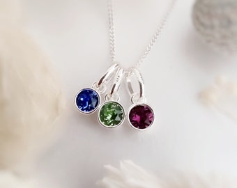 Collier de pierres de naissance multiples, Cadeau pour elle, Cadeau de Noël, Collier de charme, Cadeau d'anniversaire, Cadeau de maman, Collier de famille, Cadeau pour femmes, argent