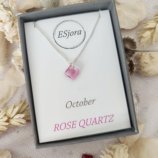 October birthstone necklace, Birthday gift, Christmas gifts, Gifts for her, charm necklaces, rose quartz, necklace for women, bridesmaid