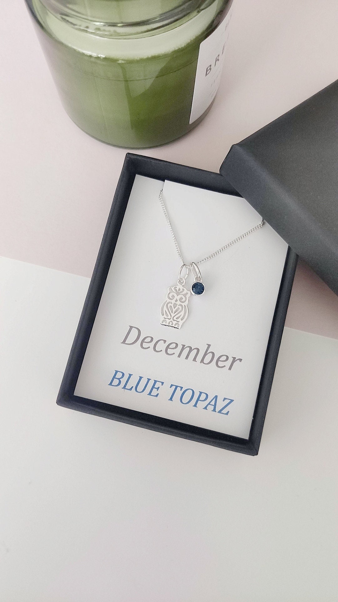 Sterling Silver Owl Necklace with Birthstone Charm: Nature Jewelry