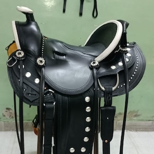 Horse Tack'' Western Show Saddle Black Color Seat Size 16'' Inches Eco Leather ''Handmade''