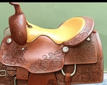 Western Barrel Saddle, Chestnut Eco Leather, 16'' Seat, Pleasure Trail