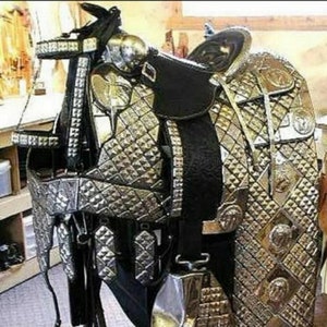Western-Show &#39;&#39;Handmade&#39;&#39; Schwerer Sattel Schwarze Farbe Sitzgröße-16 &quot;&#39;&#39;Horse Tack&quot;&quot; mit silbernen Akzenten