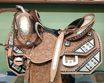 16" Western Show Saddle with Hand Tooling, Eco Leather
