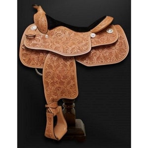 Handgefertigter &#39;&#39; Westernsattel-Naturleder 16 &#39;&#39; Sitz mit dem Handblumenschnitzen, &#39;&#39; Horse Tack &#39;&#39; Silver Conchos