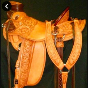 Handmade&#39;&#39; Western Horse Saddle with Full Tack Set Light Tan Color 16&quot; Seat &#39;&#39;Equestrian&#39;&#39; Tooling Design