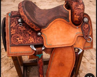 Selle De Cheval Western Trail Ancienne En Cuir, Circa 1912, Fabriquée Aux USA - Occasion