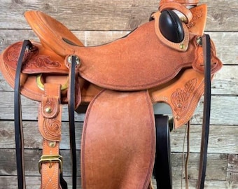 Handmade" Western Ranch Roping Saddle 16'' Rough Out Light Brown Eco Leather With Headstall And Breast Collar Horse Tack All Sizes