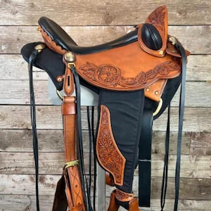 Western Endurance Sattel aus Ökoleder Farbe schwarz und kastanienbraun Pleasure Endurance Pferdesattel 16 Zoll