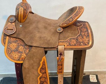 Western barrel saddle seat 16 "inches horse colour chestnut  eco leather pleasure trail all sizes available saddle/ free ship