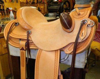 Western roper big horn horse saddle colour light chestnut 16''in pleasure trail all sizes available / free ship