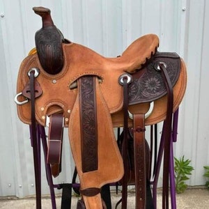 Handgemachter Western-Sattelzug aus zweifarbigem hell- und dunkelbraunem Eco-Leder &#39;&#39;Horse Tack&#39;&#39; Alle Größen