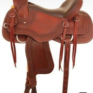 Handmade&#39;&#39; Western Trail Saddle 16&#39;&#39; Inches Chestnut Color Eco Leather &#39;&#39;Equestrian&#39;&#39; Set