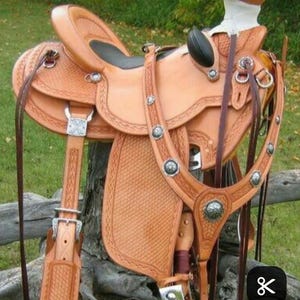 Equestrian gear&#39;&#39; Western Roper Saddle 16&#39;&#39; Inch Chestnut | Padded Seat Handmade Eco-Leather Horse Saddle | Ranch & Trail Riding Tack