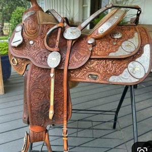 Handmade&#39;&#39; Western Show Saddle 16&#39;&#39; Inches – Chestnut Color Eco Leather Horse Saddle | Pleasure Trail Riding | &#39;&#39;Equestrian Gear&#39;&#39;