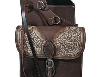 Leather saddle bag colour dark brown