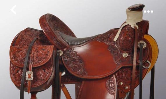 Coppia Staffe Western Per Sella – Floreale, Lavorate A Mano In Pelle – India