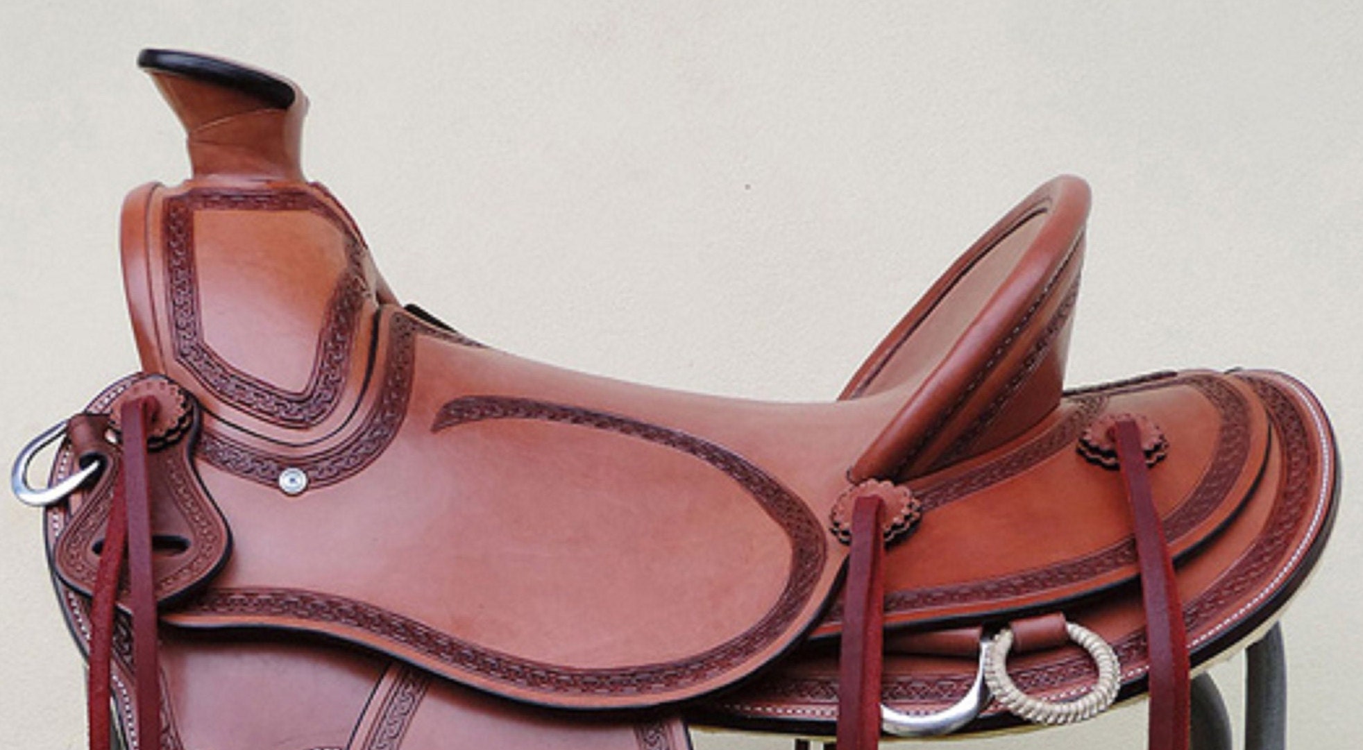 Selle Western Roper Ranch En Cuir Marron Sculpté Main