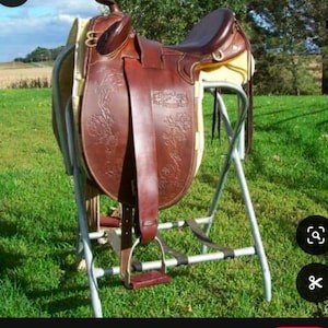 Handmade&#39;&#39; Stock Saddle 16” Brown Tooled Leather Horse Riding Tack with Comfortable Padded Seat & Matching Stirrups