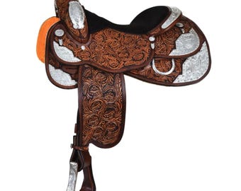 Western Show Saddle – Hand-Tooled Floral Genuine Leather Pleasure Trail 16''
