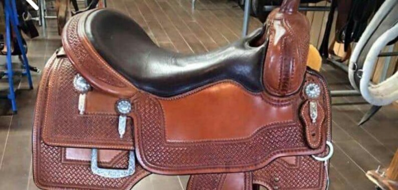 Siège De Selle Western Barrel 16 Pouces - Eco-cuir Couleur Marron - Buffle Teinture Tambour